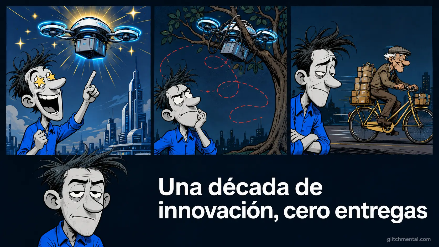 Los drones de entrega existen hace una década. Siguen entregando menos paquetes que un señor en bicicleta.